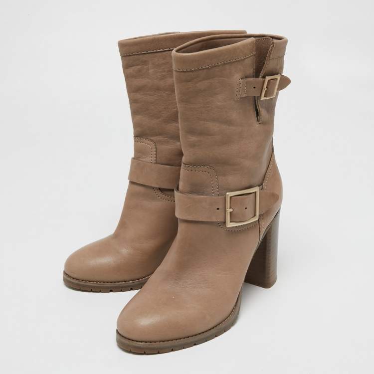 مملوكة مسبقًا Jimmy Choo Brown Leather Buckle Detail Ankle Boots Size 38.5