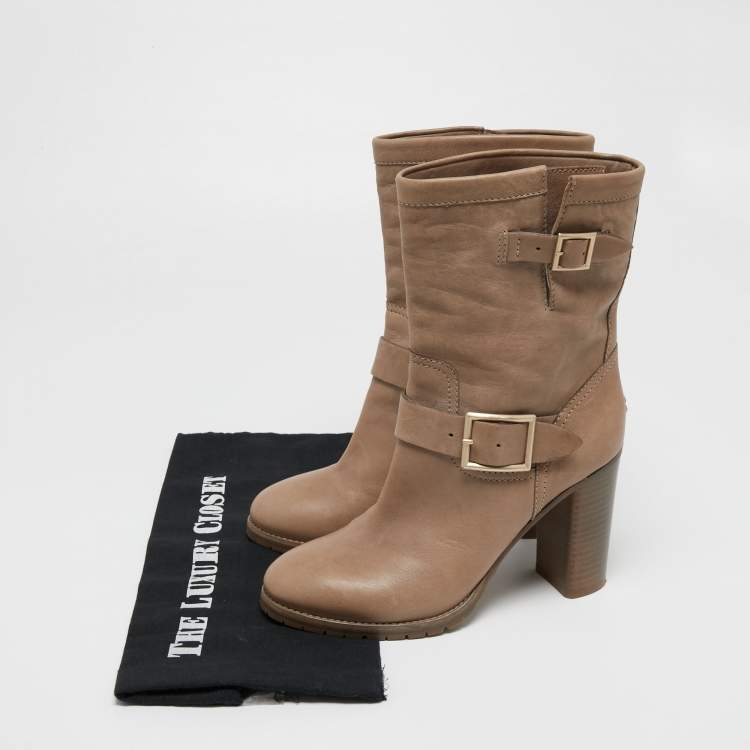 مملوكة مسبقًا Jimmy Choo Brown Leather Buckle Detail Ankle Boots Size 38.5