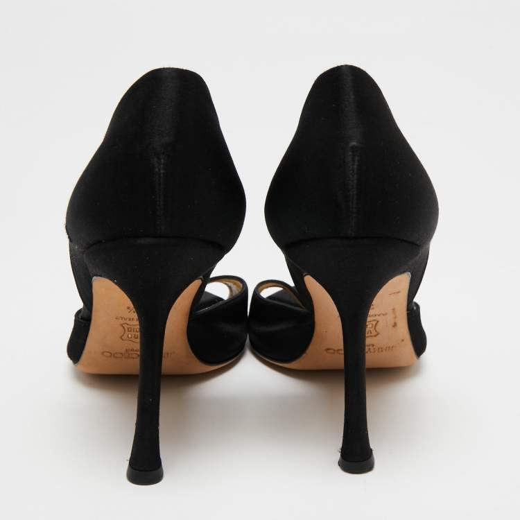Pre Owned Jimmy Choo Black Satin Open Toe Crystal Embellished D'orsay Pumps Size 37.5