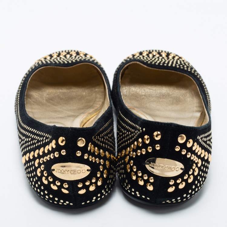 مملوكة مسبقًا Jimmy Choo Black Suede Welda Studded Ballet Flats Size 38