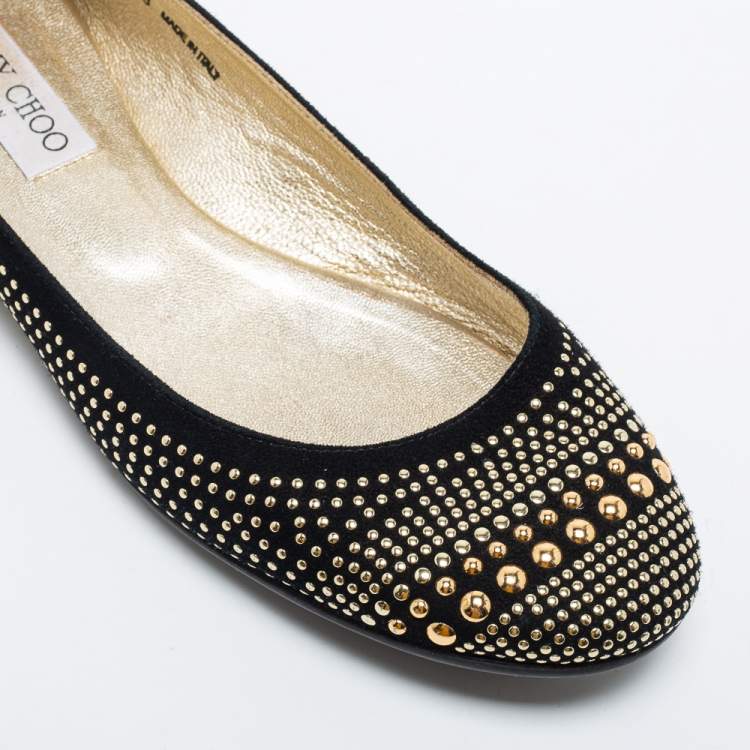 مملوكة مسبقًا Jimmy Choo Black Suede Welda Studded Ballet Flats Size 38
