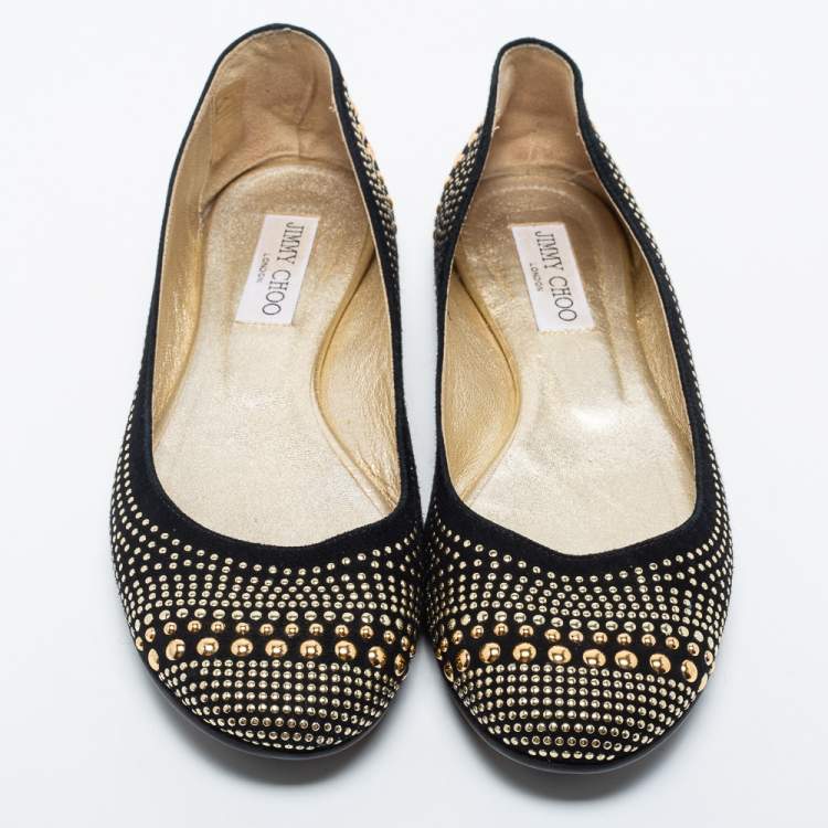 مملوكة مسبقًا Jimmy Choo Black Suede Welda Studded Ballet Flats Size 38