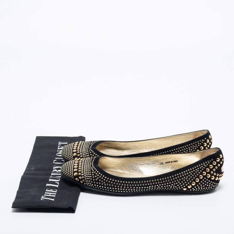 مملوكة مسبقًا Jimmy Choo Black Suede Welda Studded Ballet Flats Size 38