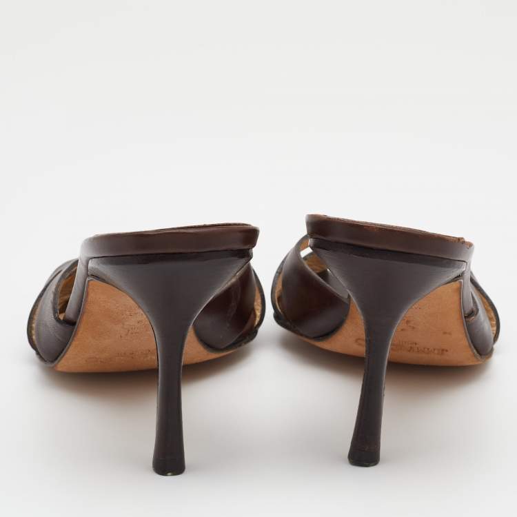 Pre Owned Jimmy Choo Dark Brown Leather Slide Sandals Size 37