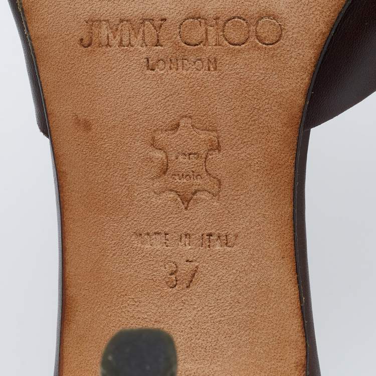 Pre Owned Jimmy Choo Dark Brown Leather Slide Sandals Size 37