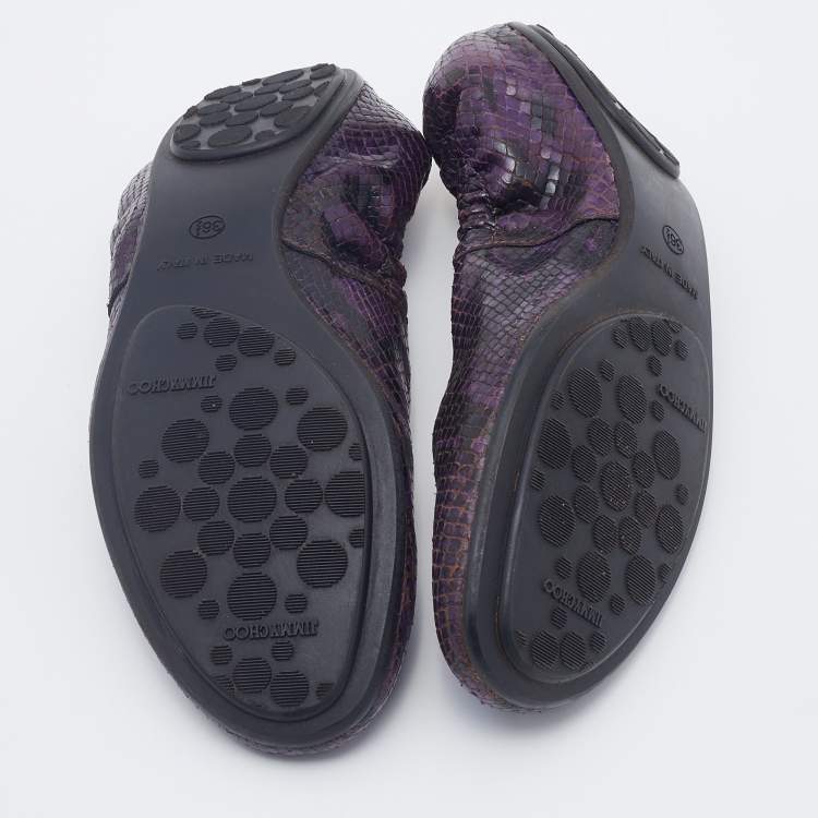 Pre Owned Jimmy Choo Purple/Black Python Embossed Leather Scrunch Ballet Flats Size 36.5