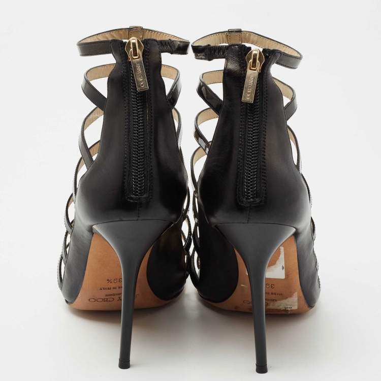 Pre Owned Jimmy Choo Black Patent Leather And Leather Gladiator Sandals Size 39.5