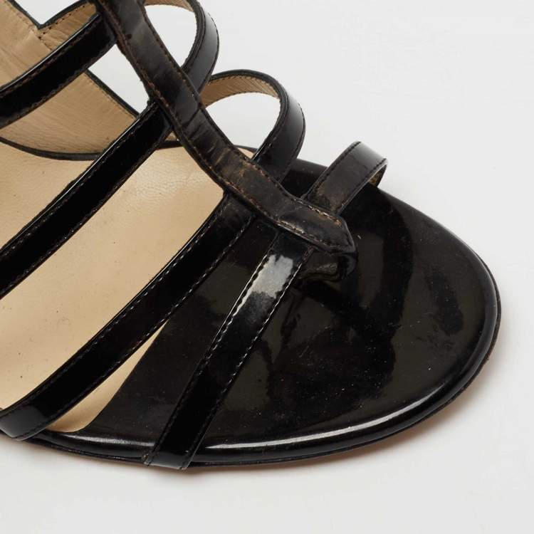 Pre Owned Jimmy Choo Black Patent Leather And Leather Gladiator Sandals Size 39.5