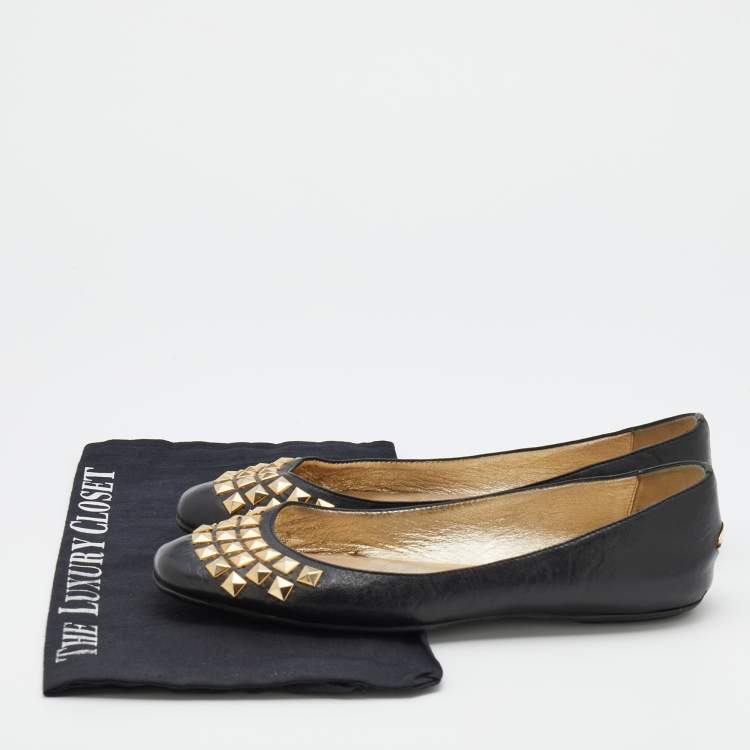 Pre Owned Jimmy Choo Black Leather Studded Ballet Flats Size 38
