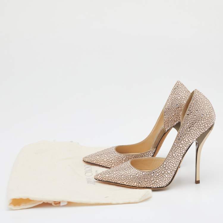 Pre Owned Jimmy Choo Beige Suede Crystal Embellished D'Orsay Pumps Size 35.5