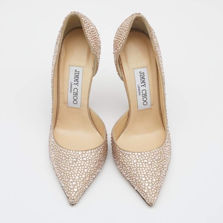 Pre Owned Jimmy Choo Beige Suede Crystal Embellished D'Orsay Pumps Size 35.5