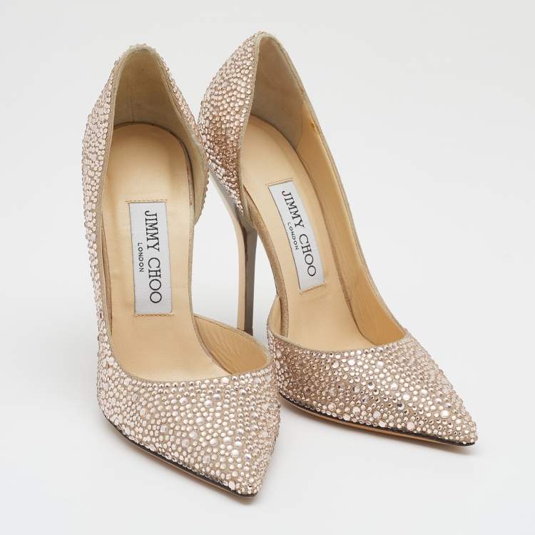 Pre Owned Jimmy Choo Beige Suede Crystal Embellished D'Orsay Pumps Size 35.5