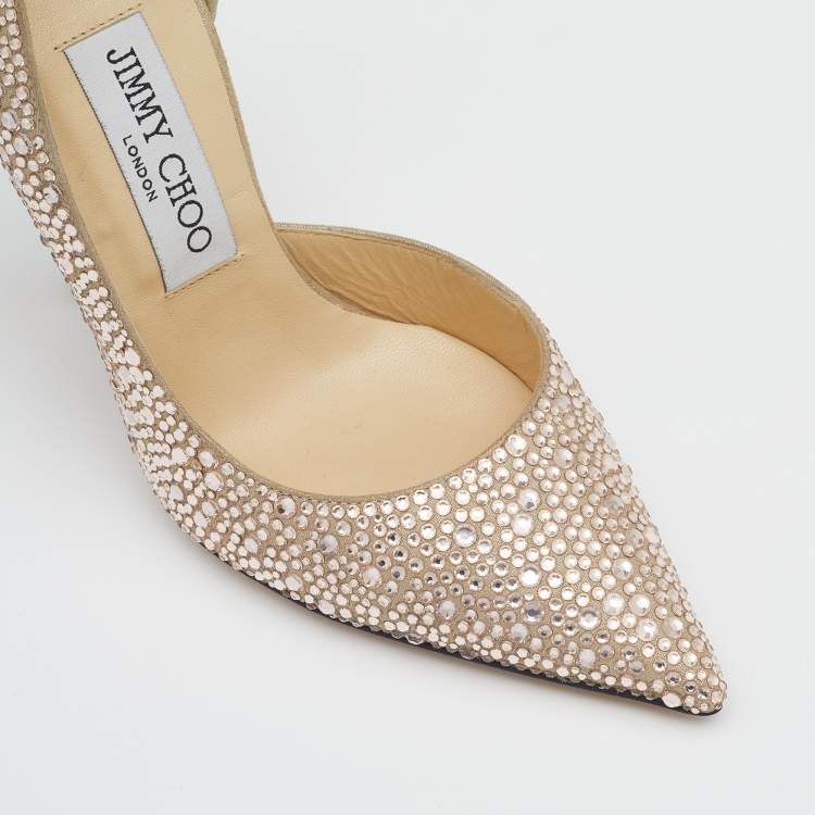 Pre Owned Jimmy Choo Beige Suede Crystal Embellished D'Orsay Pumps Size 35.5