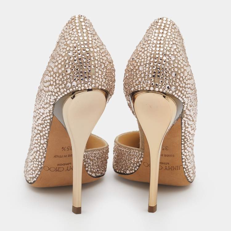 Pre Owned Jimmy Choo Beige Suede Crystal Embellished D'Orsay Pumps Size 35.5