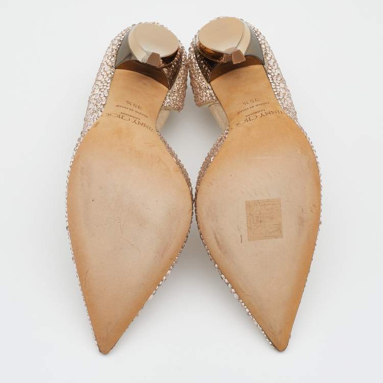 Pre Owned Jimmy Choo Beige Suede Crystal Embellished D'Orsay Pumps Size 35.5