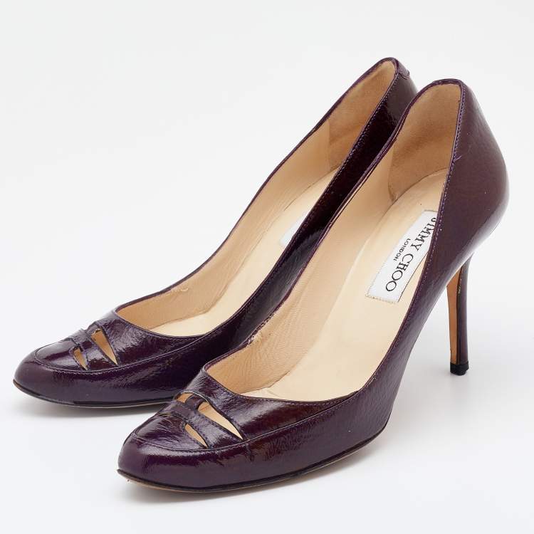 Pre Owned Jimmy Choo Pruple Leather Cut Out Pumps Size 37