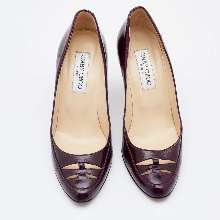 Pre Owned Jimmy Choo Pruple Leather Cut Out Pumps Size 37