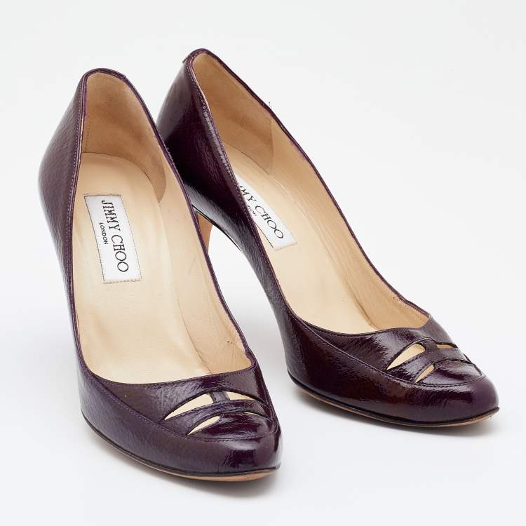 Pre Owned Jimmy Choo Pruple Leather Cut Out Pumps Size 37