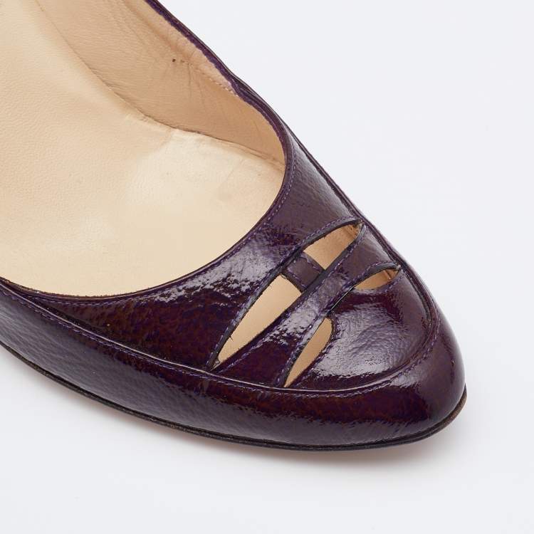 Pre Owned Jimmy Choo Pruple Leather Cut Out Pumps Size 37