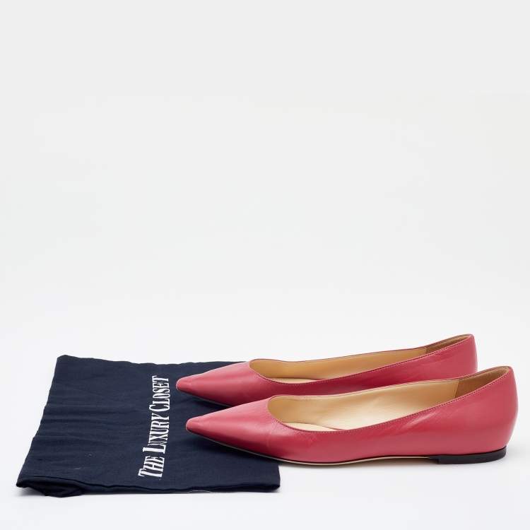 Pre Owned Jimmy Choo Blush Pink leather Love Pointed Toe Ballet Flats Size 38