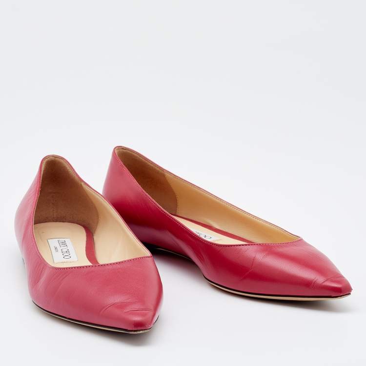 Pre Owned Jimmy Choo Blush Pink leather Love Pointed Toe Ballet Flats Size 38