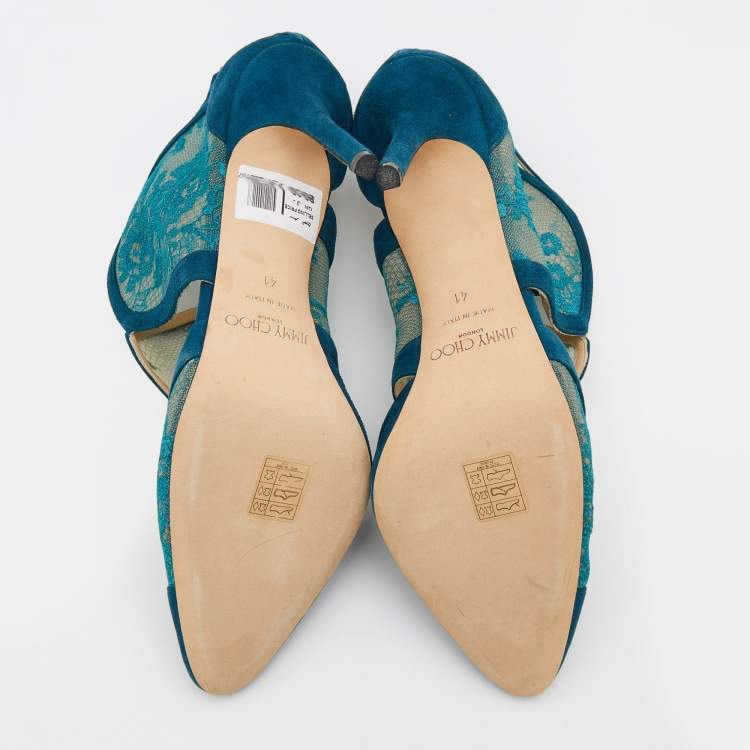 Pre Owned Jimmy Choo Blue Lace And Suede Fyber D'orsay Pumps Size 41