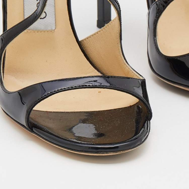 Pre Owned Jimmy Choo Black Patent Leather Ivette Strappy Sandals Size 37.5