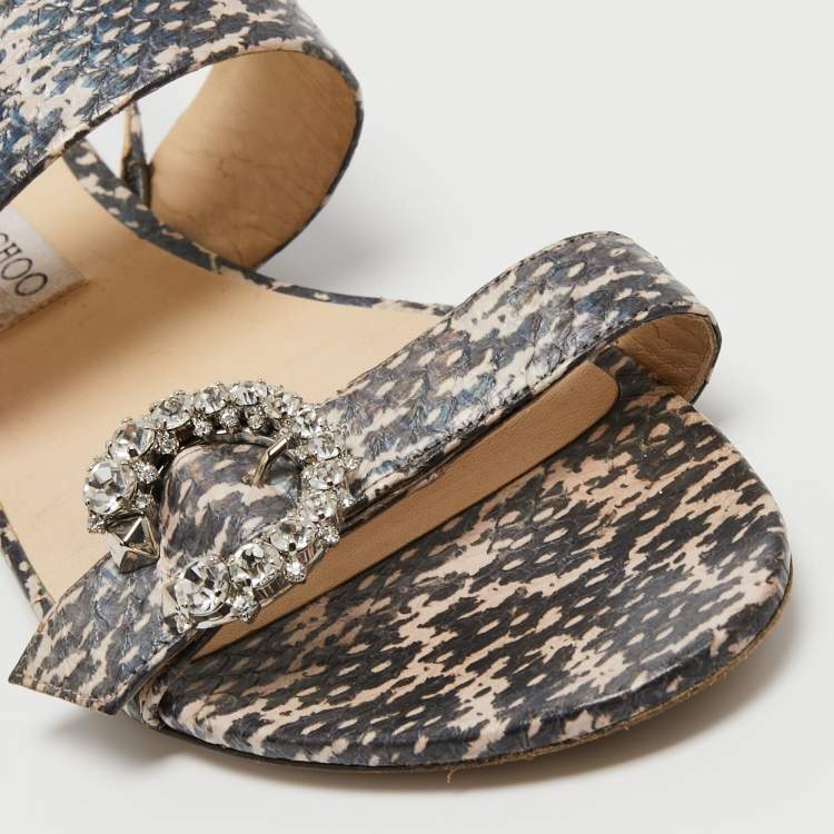 Pre Owned Jimmy Choo Black/Beige Python Embossed Leather Slingback Flats Size 41.5