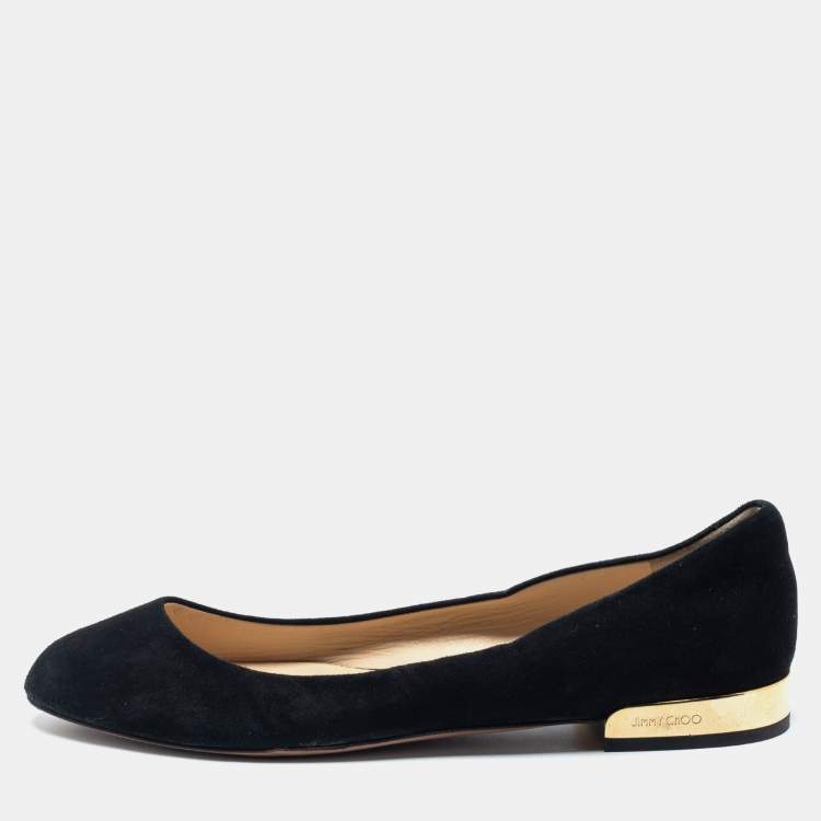 Pre Owned Jimmy Choo Black Suede Ballet Flats 39.5