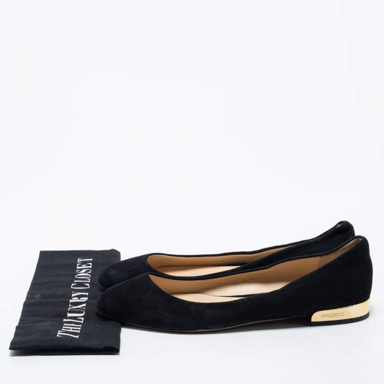 Pre Owned Jimmy Choo Black Suede Ballet Flats 39.5