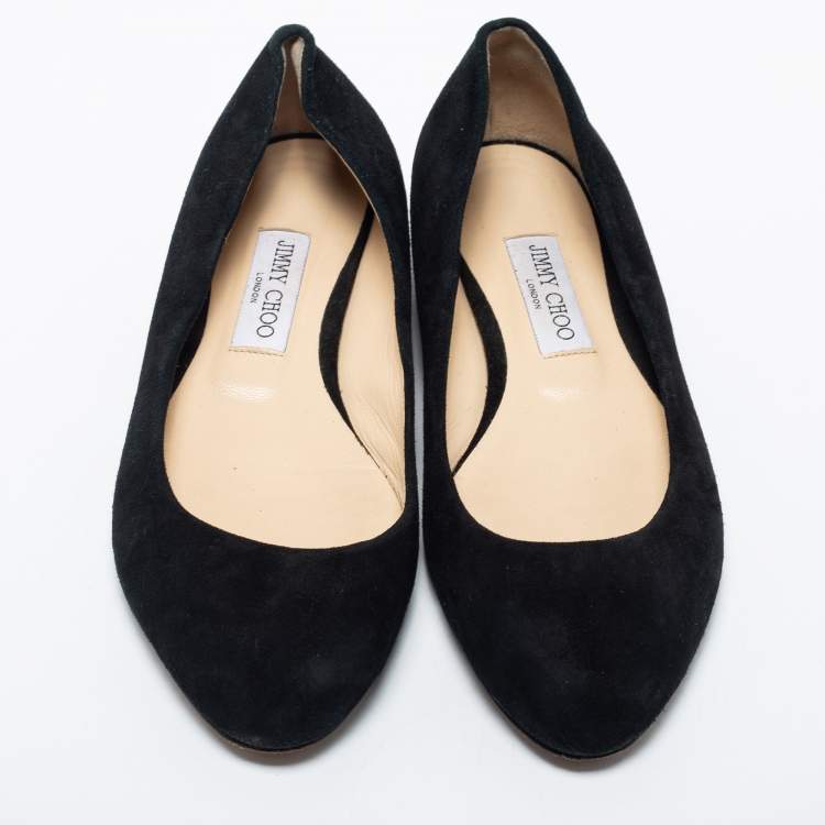 Pre Owned Jimmy Choo Black Suede Ballet Flats 39.5
