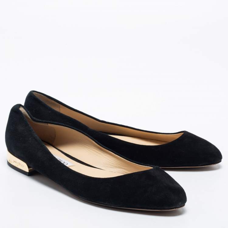 Pre Owned Jimmy Choo Black Suede Ballet Flats 39.5
