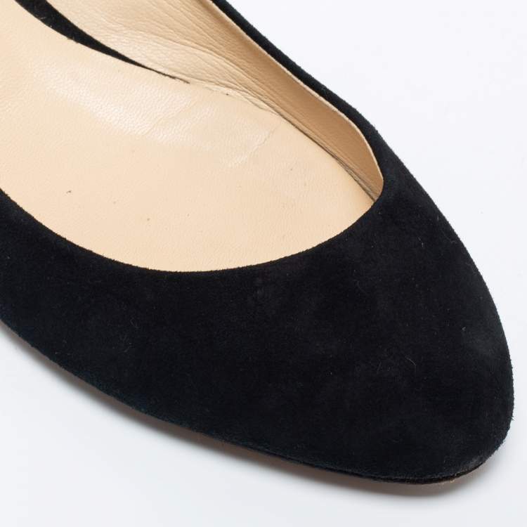Pre Owned Jimmy Choo Black Suede Ballet Flats 39.5