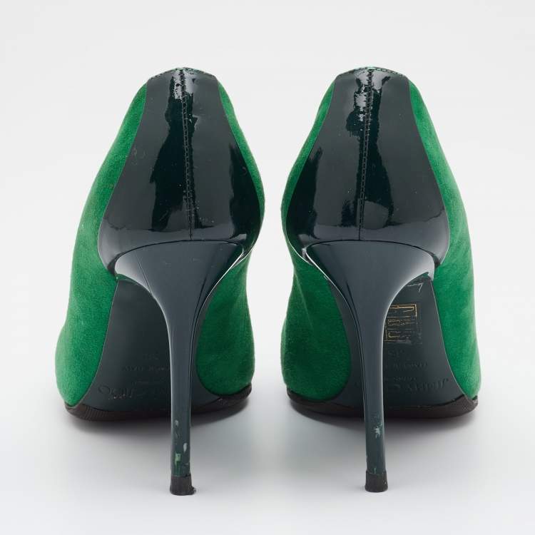 Pre Owned Jimmy Choo Green Suede and Patent Leather Cap Toe Pumps Size 35