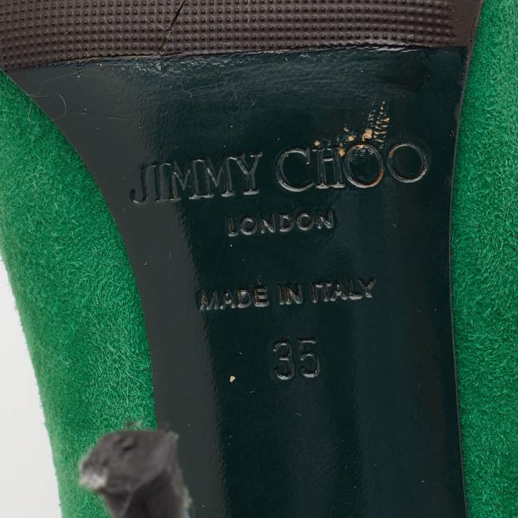 Pre Owned Jimmy Choo Green Suede and Patent Leather Cap Toe Pumps Size 35