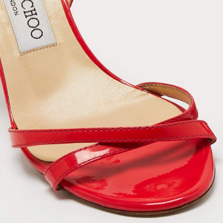 Pre Owned Jimmy Choo Red Patent Leather Slingback Sandals Size 35.5