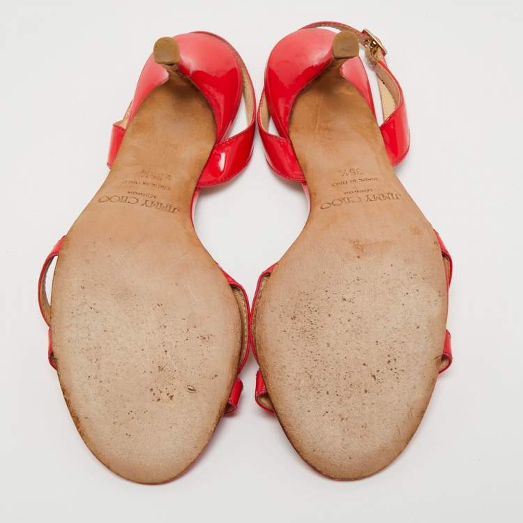 Pre Owned Jimmy Choo Red Patent Leather Slingback Sandals Size 35.5