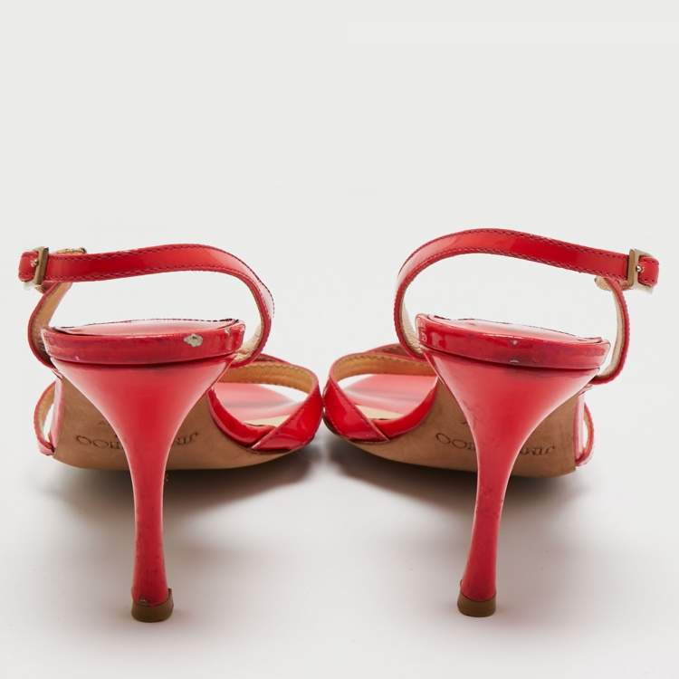 Pre Owned Jimmy Choo Red Patent Leather Slingback Sandals Size 35.5