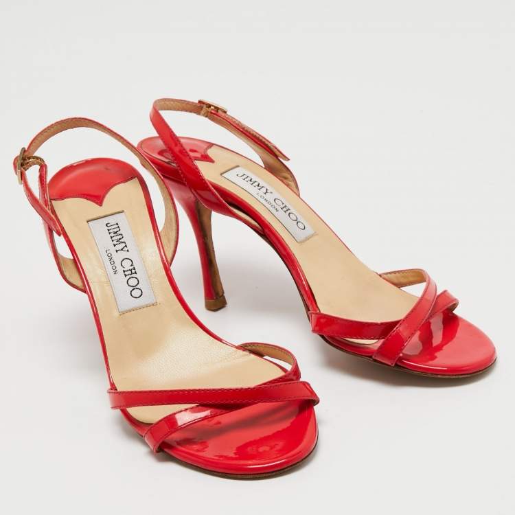 Pre Owned Jimmy Choo Red Patent Leather Slingback Sandals Size 35.5