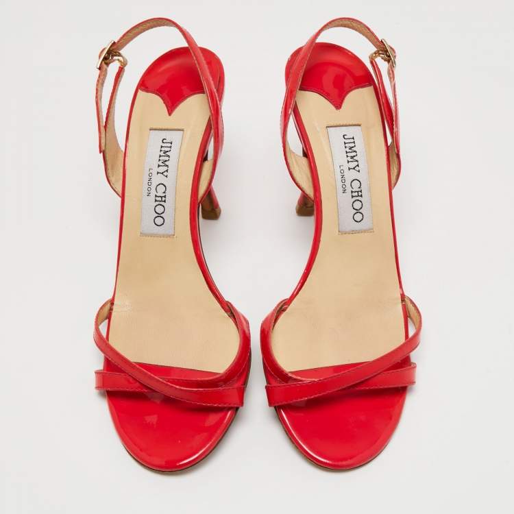 Pre Owned Jimmy Choo Red Patent Leather Slingback Sandals Size 35.5