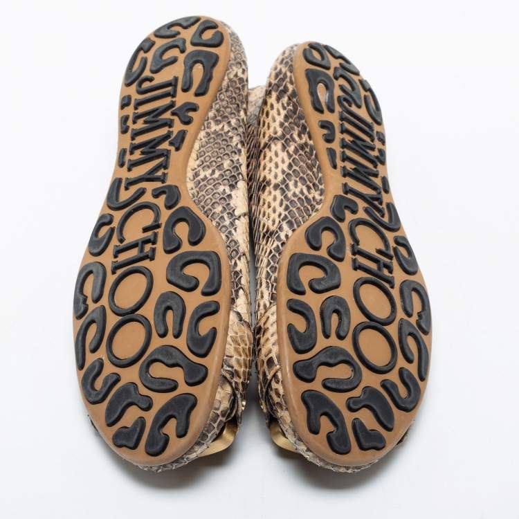 Pre Owned Jimmy Choo Beige Python Leather Morse Ballet Flats Size 38