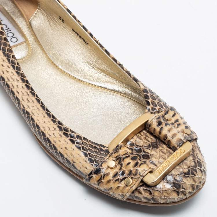 Pre Owned Jimmy Choo Beige Python Leather Morse Ballet Flats Size 38