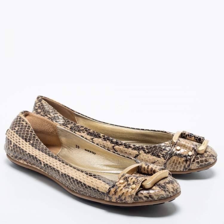 Pre Owned Jimmy Choo Beige Python Leather Morse Ballet Flats Size 38