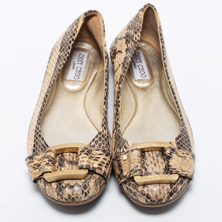 Pre Owned Jimmy Choo Beige Python Leather Morse Ballet Flats Size 38