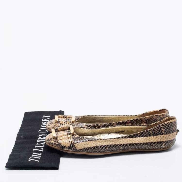 Pre Owned Jimmy Choo Beige Python Leather Morse Ballet Flats Size 38