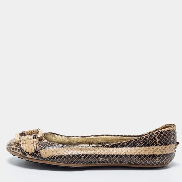 Pre Owned Jimmy Choo Beige Python Leather Morse Ballet Flats Size 38