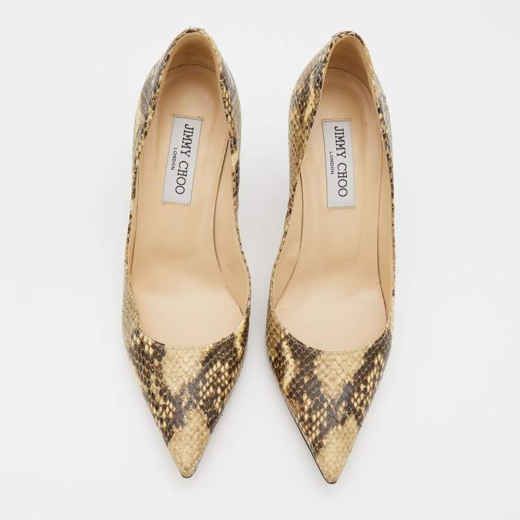 Pre Owned Jimmy Choo Beige/Brown Python Embossed Leather Anouk Pumps Size 38.5