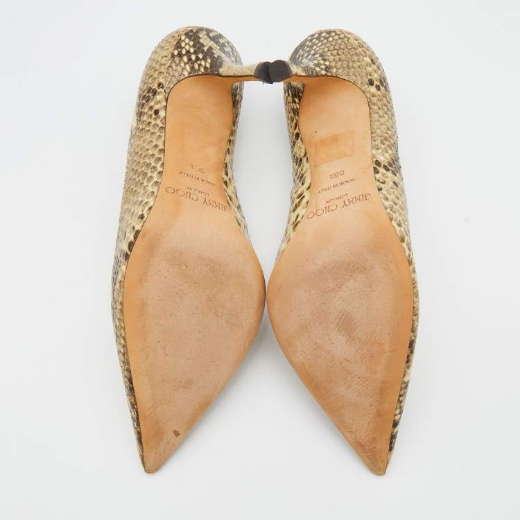 Pre Owned Jimmy Choo Beige/Brown Python Embossed Leather Anouk Pumps Size 38.5