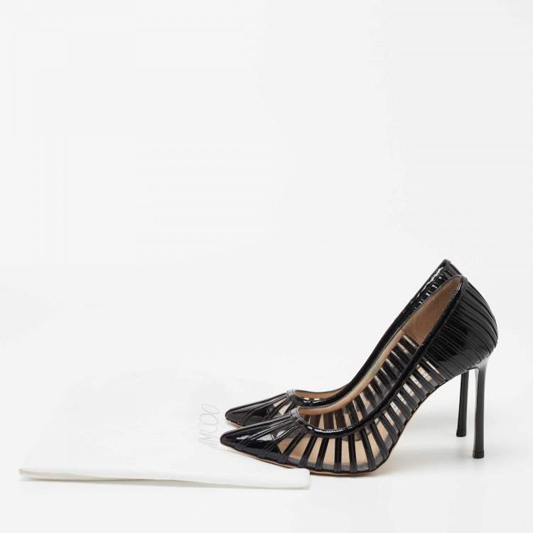 Pre Owned Jimmy Choo Black Patent and PVC Pointed Toe Pumps Size 36 