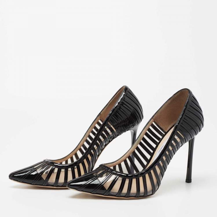 Pre Owned Jimmy Choo Black Patent and PVC Pointed Toe Pumps Size 36 